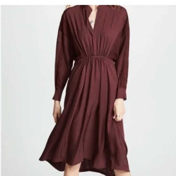 Vince silk blend midi Dress in maroon Burgundy - Picture 2 of 8